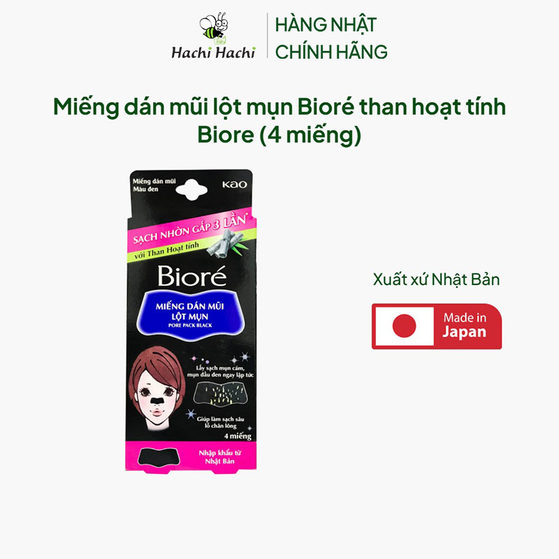 Miếng dán mũi lột mụn Bioré than hoạt tính Biore (4 miếng) thương hiệu BIORE