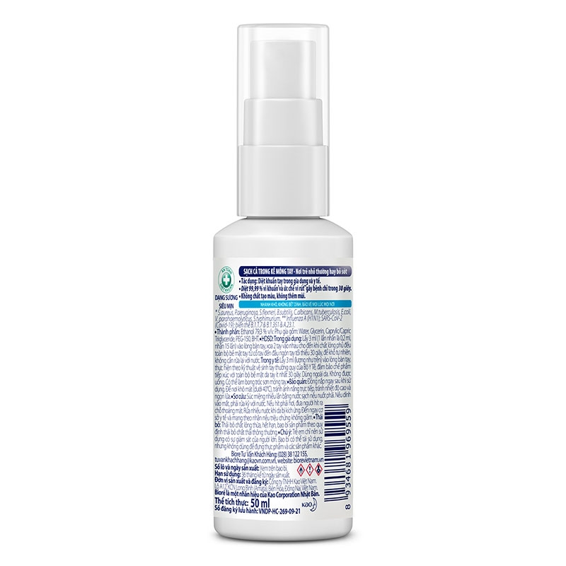 Xịt diệt khuẩn Biore Guard 50ml Diệt 99.99% vi khuẩn, ức chế virus thương hiệu BIORE