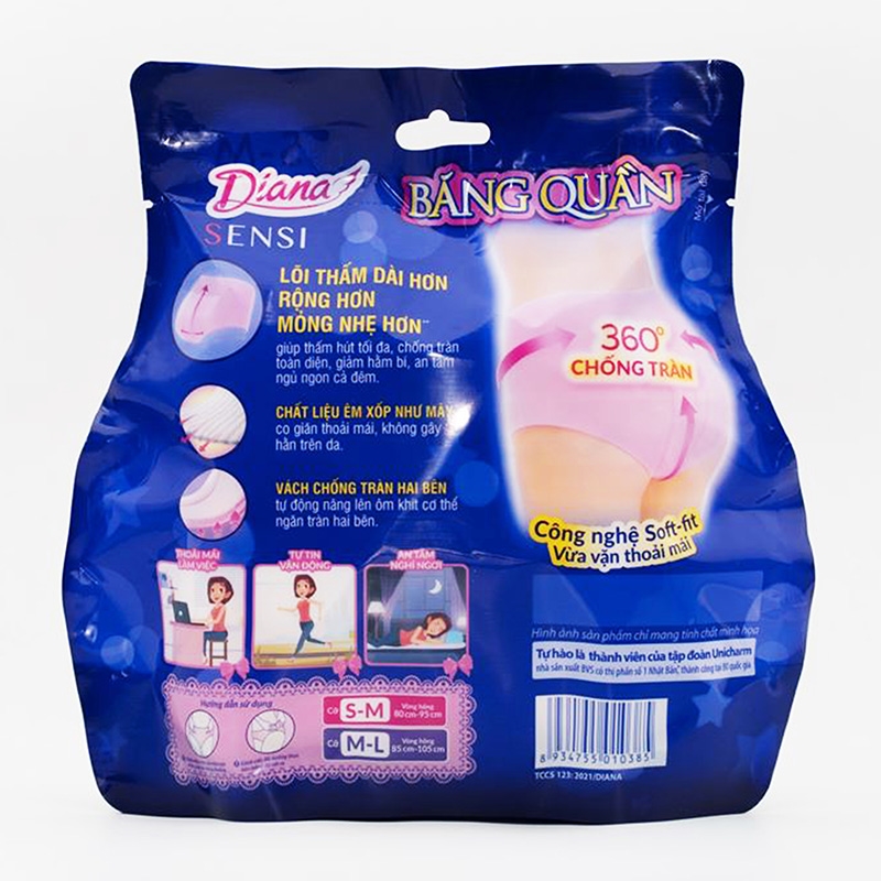 Băng vệ sinh dạng quần chống tràn ban đêm Diana S-M 2 cái (Vòng hông: 80-95cm) thương hiệu UNICHARM