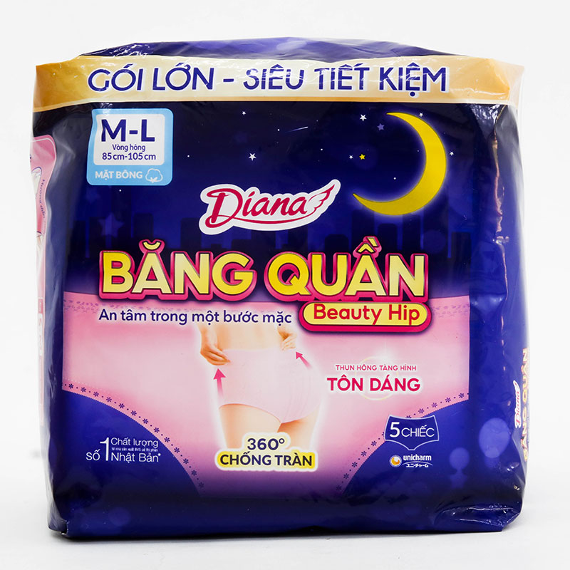 Băng vệ sinh dạng quần chống tràn ban đêm Diana Sensi M-L 5 cái (Vòng hông: 85-105cm) thương hiệu UNICHARM