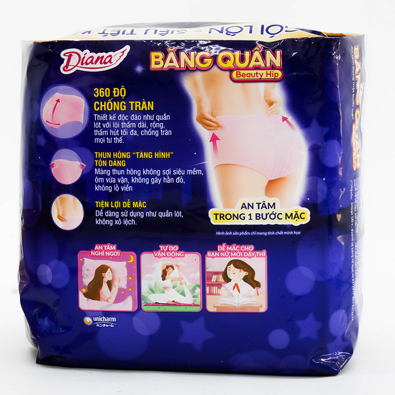 Băng vệ sinh dạng quần chống tràn ban đêm Diana Sensi M-L 5 cái (Vòng hông: 85-105cm) thương hiệu UNICHARM