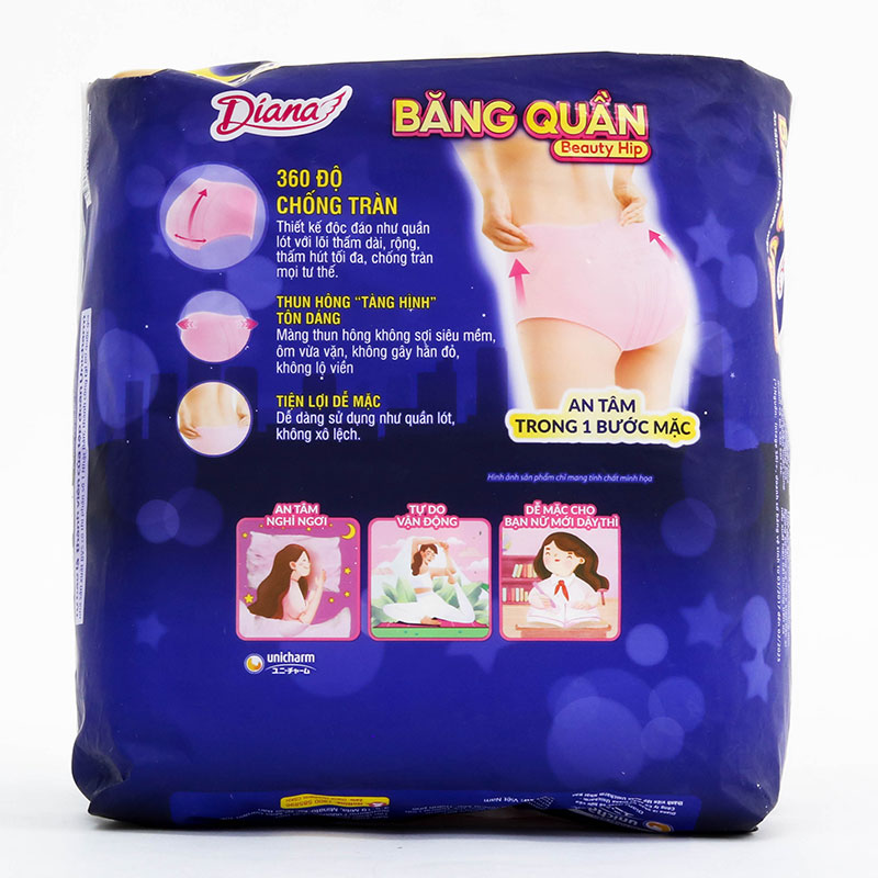 Băng vệ sinh dạng quần chống tràn ban đêm Diana L-XL 5 cái (Vòng hông: 90 - 115cm) thương hiệu UNICHARM