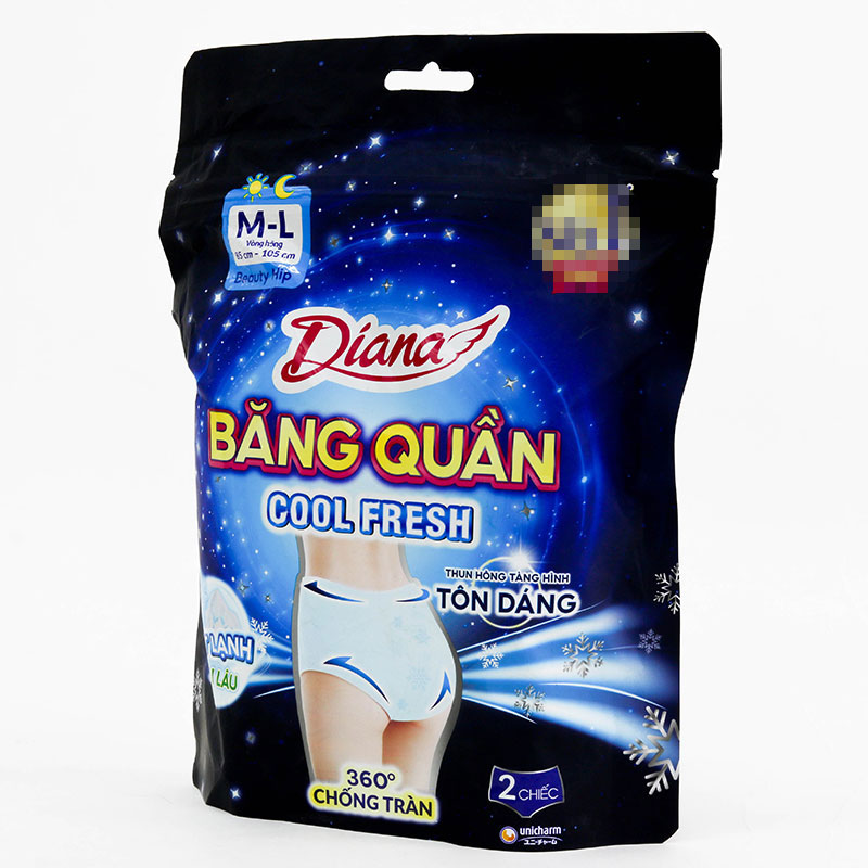 Băng vệ sinh dạng quần chống tràn ban đêm mát lạnh Diana Beauty Hip Cool Fresh M-L 2 cái (Vòng hông: 85 - 105 cm)  thương hiệu UNICHARM