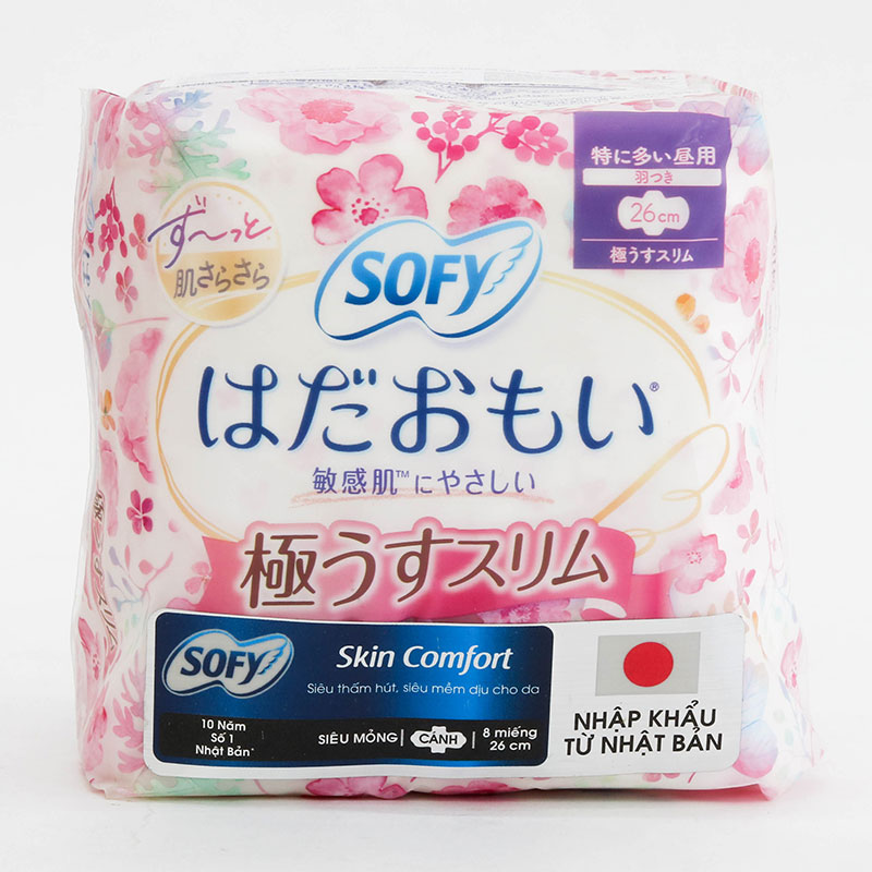 Băng vệ sinh siêu mỏng, siêu êm thoáng  có cánh Sofy Ultra Thin 26cm 8 miếng thương hiệu UNICHARM