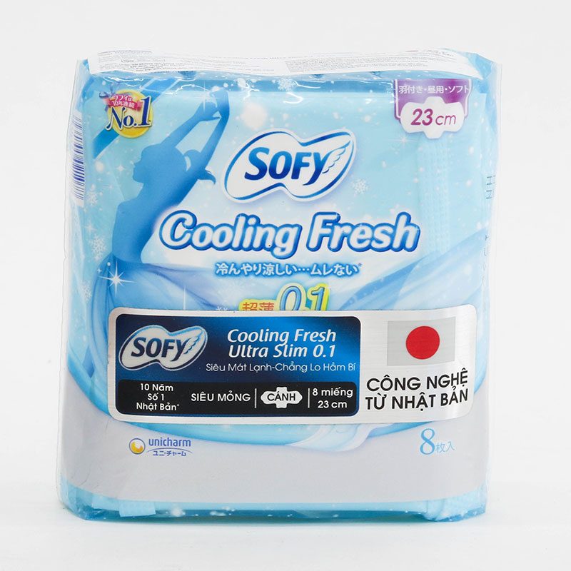 Băng vệ sinh siêu mỏng mát lạnh có cánh Sofy Cooling Fresh 23cm 8 miếng thương hiệu UNICHARM