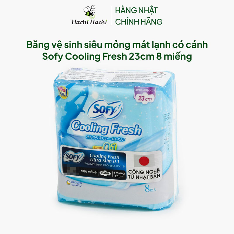 Băng vệ sinh siêu mỏng mát lạnh có cánh Sofy Cooling Fresh 23cm 8 miếng thương hiệu UNICHARM