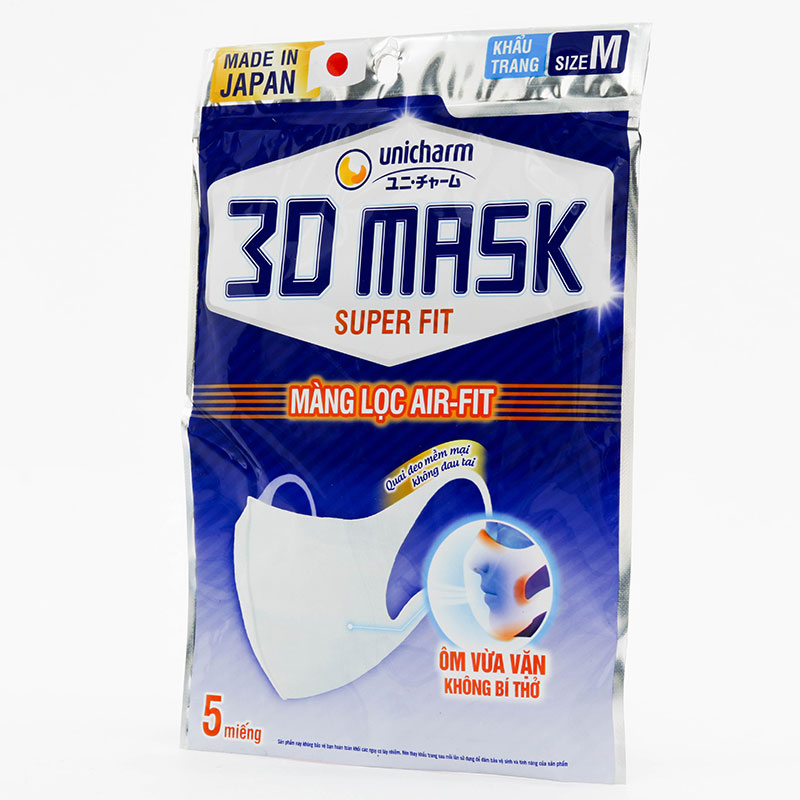 Khẩu trang Unicharm 3D chống khói bụi, phấn hoa, sản xuất tại Nhật (5 cái) thương hiệu UNICHARM