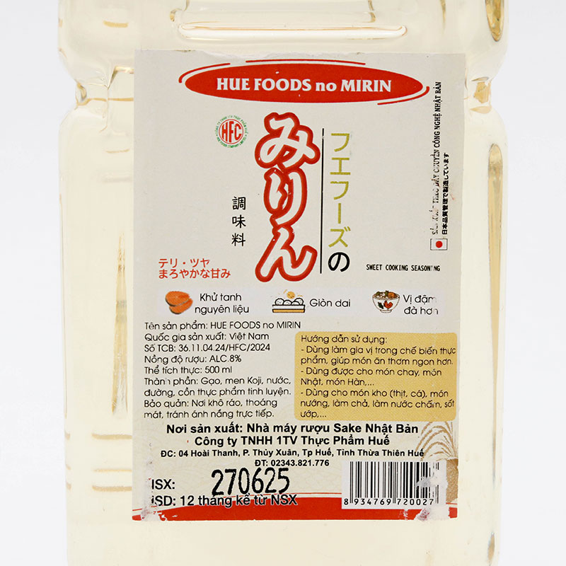 Gia vị thực phẩm Hue Foods no Mirin FU 500ml thương hiệu 