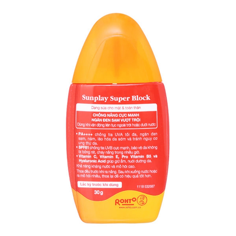 Sữa chống nắng cực mạnh Sunplay Super Block SPF 81 PA++++ 30g Không cồn, kháng nước tốt thương hiệu ROHTO