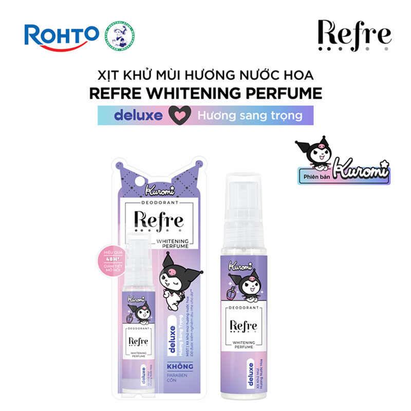 Xịt khử mùi Refre hương nước hoa sang trọng 30ml, Giảm tiết mồ hôi đến 48 tiếng thương hiệu ROHTO