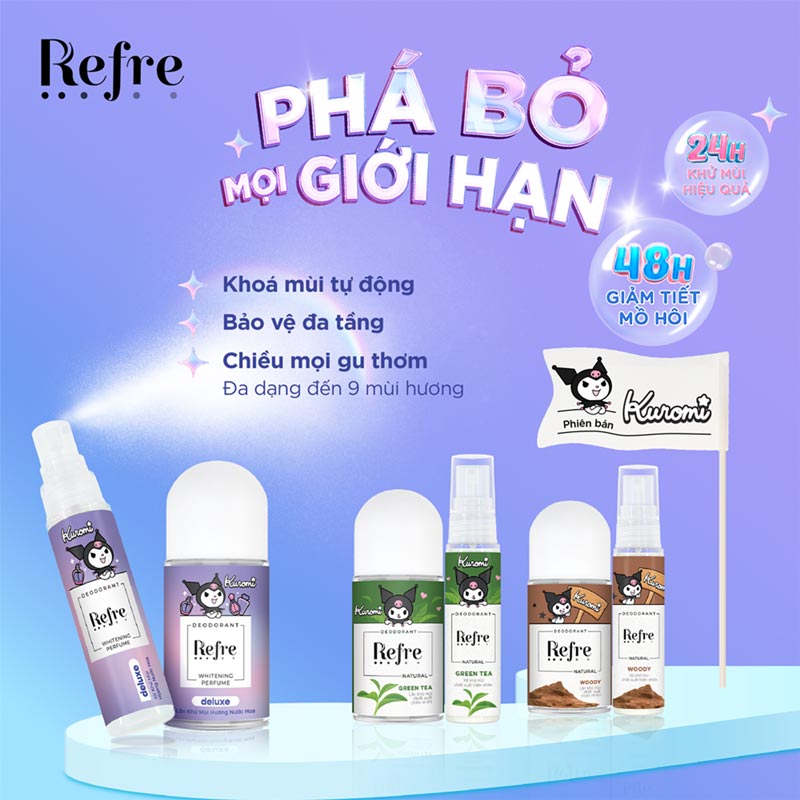 Xịt khử mùi Refre hương nước hoa sang trọng 30ml, Giảm tiết mồ hôi đến 48 tiếng thương hiệu ROHTO