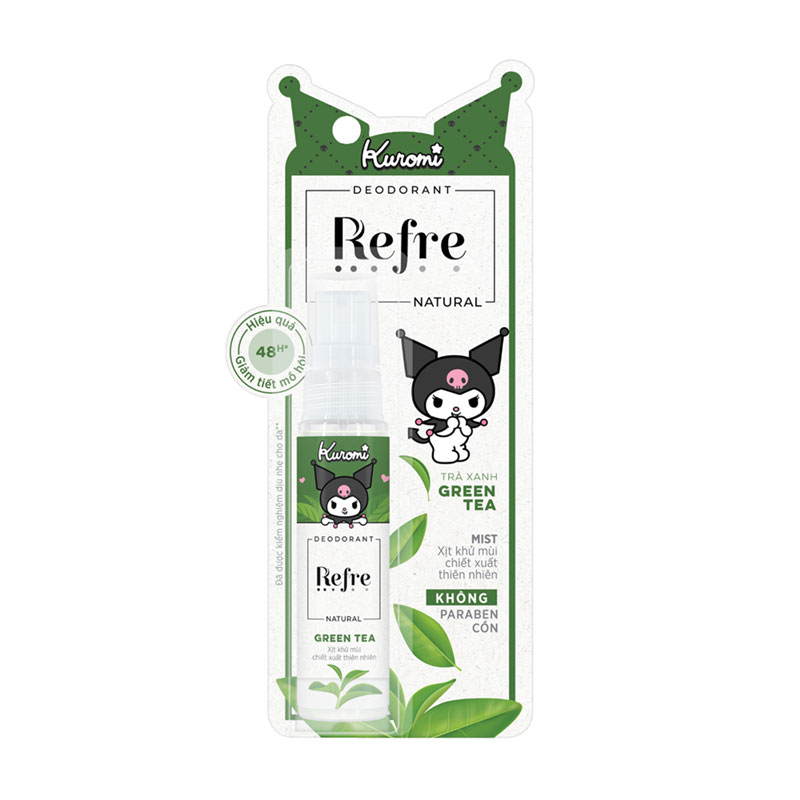 Xịt khử mùi chiết xuất thiên nhiên hương trà xanh  Refre 30ml, Giảm tiết mồ hôi đến 48 tiếng thương hiệu ROHTO