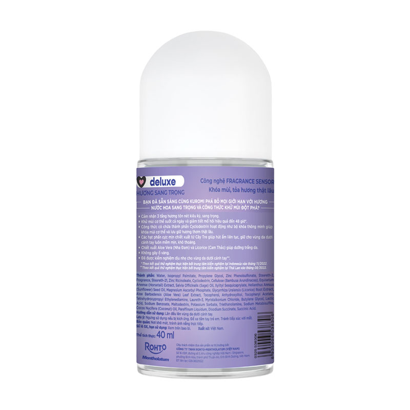 Lăn khử mùi hương nước hoa sang trọng Deluxe Refre 40ml, Giảm tiết mồ hôi đến 48 tiếng thương hiệu ROHTO