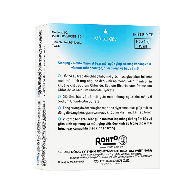 Dung dịch nhỏ mắt V.Rohto Mineral Tear 13ml Giữ ẩm & bổ sung khoáng chất thương hiệu ROHTO