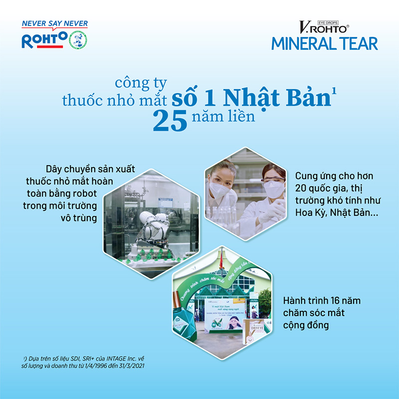 Dung dịch nhỏ mắt V.Rohto Mineral Tear 13ml Giữ ẩm & bổ sung khoáng chất thương hiệu ROHTO