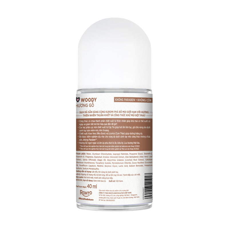 Lăn khử mùi chiết xuất thiên nhiên hương gỗ Woody Refre 40ml, Giảm tiết mồ hôi đến 48 tiếng thương hiệu ROHTO