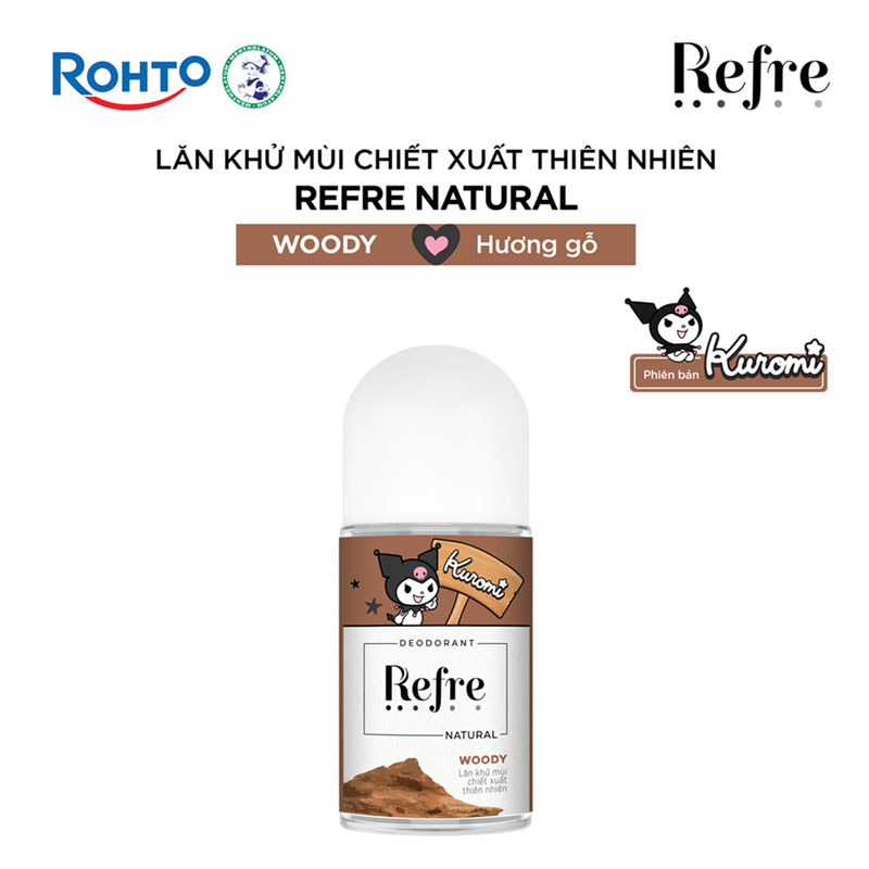 Lăn khử mùi chiết xuất thiên nhiên hương gỗ Woody Refre 40ml, Giảm tiết mồ hôi đến 48 tiếng thương hiệu ROHTO