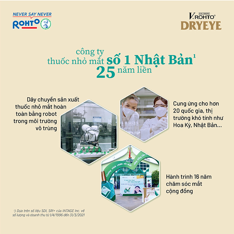 Dung dịch nhỏ mắt V.Rohto DryEye 13ml Bôi trơn mắt, bổ sung nước mắt nhân tạo thương hiệu ROHTO