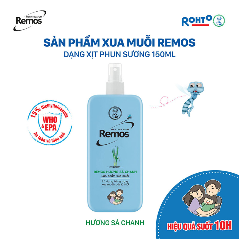 Xịt xua muỗi  Mentholatum Remos hương sả chanh 150ml Hiệu quả suốt 10 giờ thương hiệu ROHTO