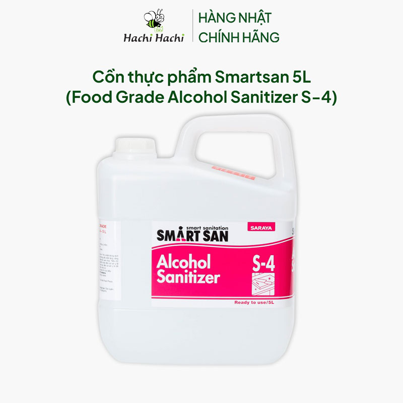 Cồn thực phẩm Smartsan 5L (Food Grade Alcohol Sanitizer S-4) thương hiệu SARAYA