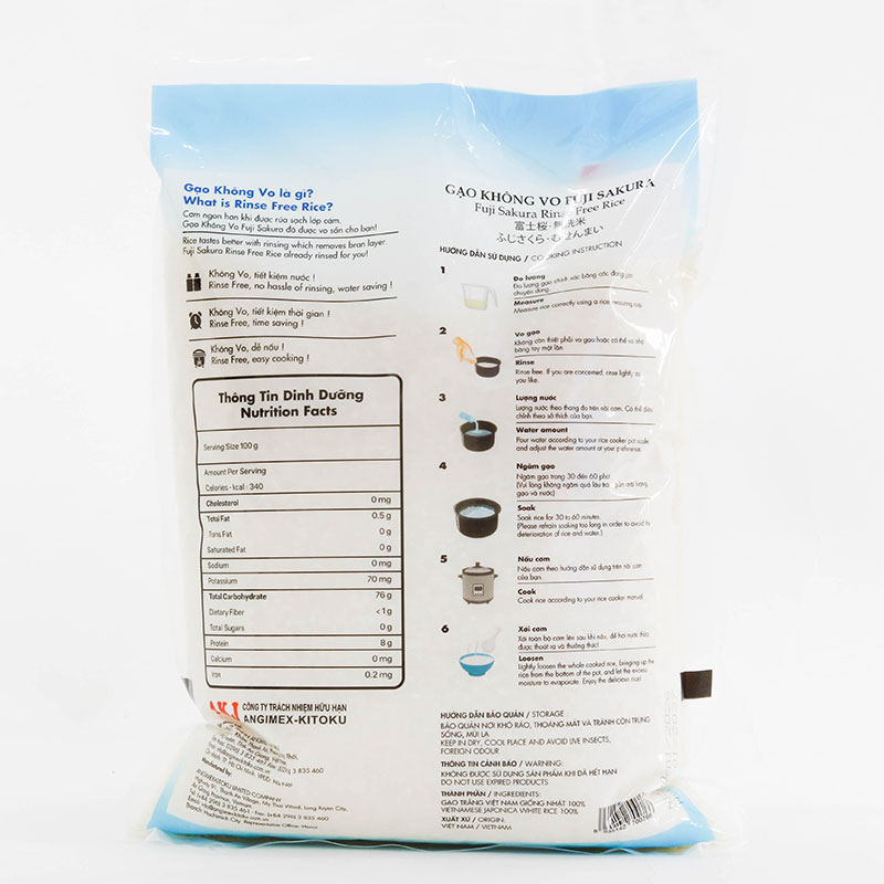 Gạo không vo Fuji Sakura 2kg thương hiệu KITOKU SHINRYO