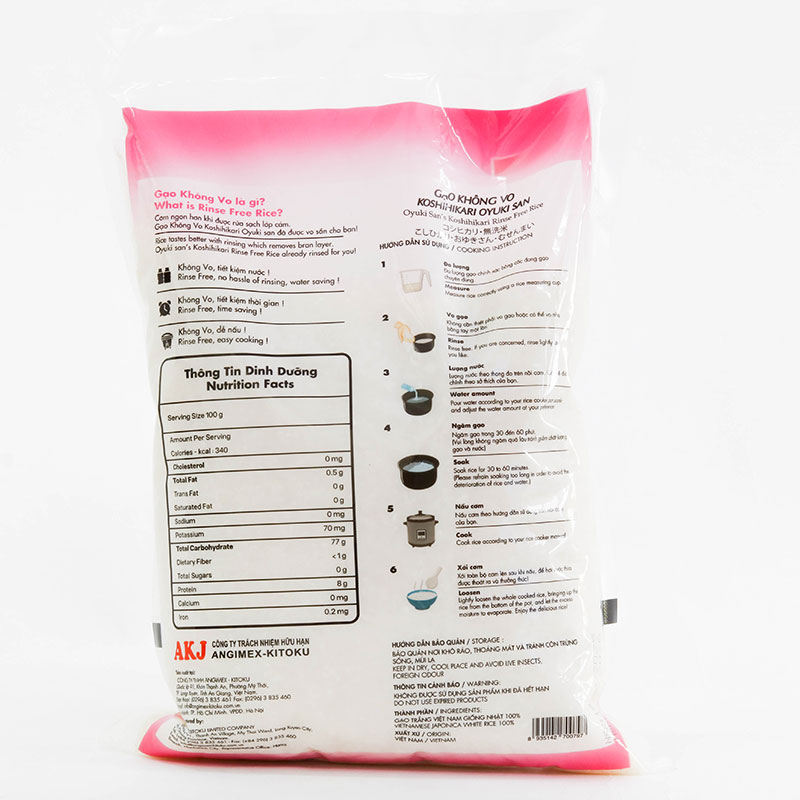 Gạo không vo Koshihikari Oyuki San 2kg thương hiệu 