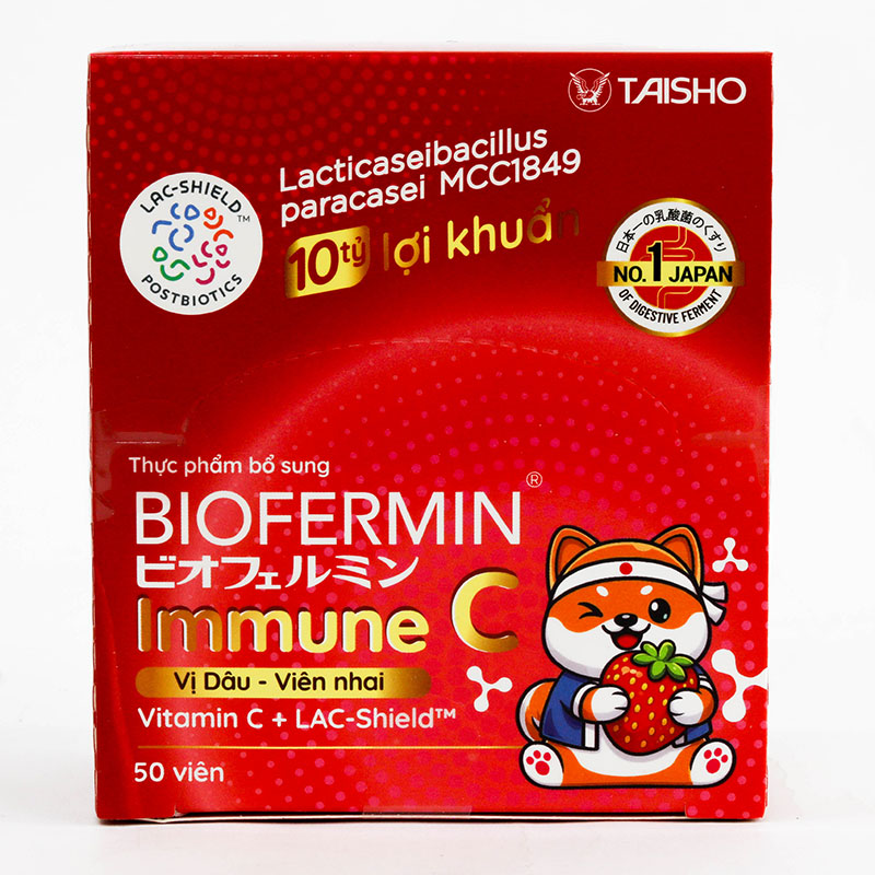TPBS: Viên nhai Biofermin Immune C - vị dâu  (50 viên) thương hiệu 
