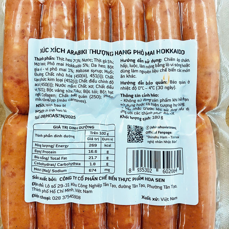 Xúc xích Arabiki thượng hạng phô mai Hokkaido 180g thương hiệu 