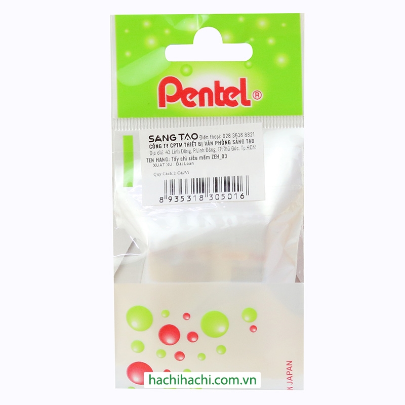 Vỉ 2 gôm tẩy Pentel ZEH-03N thương hiệu 