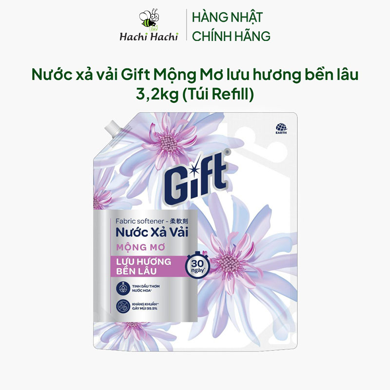 Nước xả vải Gift Mộng Mơ lưu hương bền lâu 3,2kg (Túi Refill) thương hiệu EARTH BIO CHEMICAL