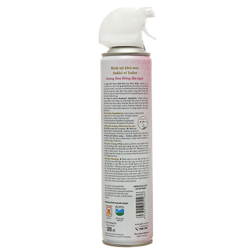 Bình xịt khử mùi Toilet Sukkiri hương hoa hồng trắng 320ml thương hiệu EARTH BIO CHEMICAL