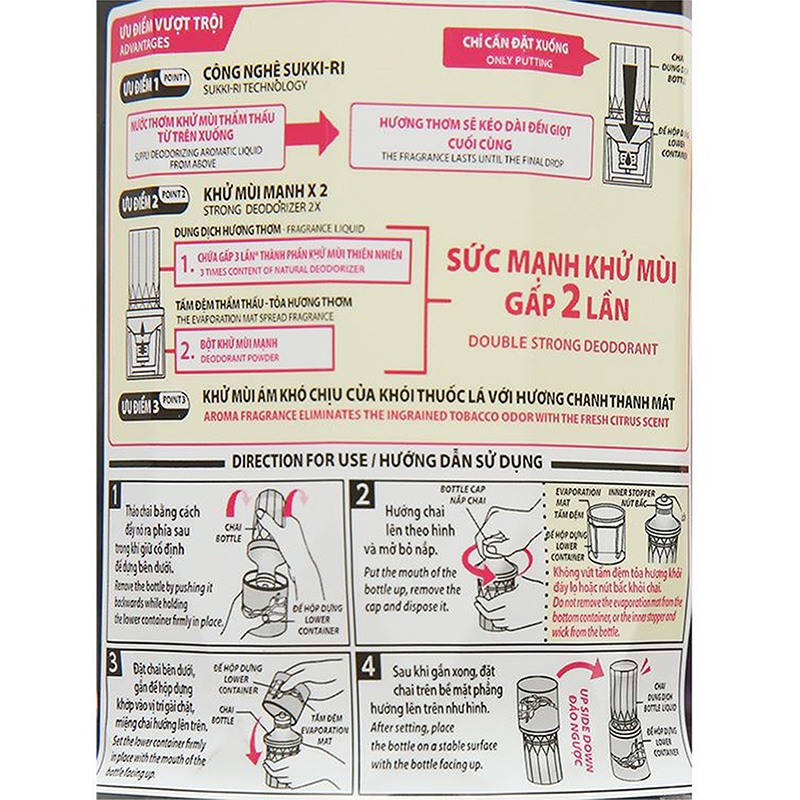 Dung dịch khử mùi thuốc lá Sukkiri hương chanh thanh mát 400ml thương hiệu EARTH BIO CHEMICAL