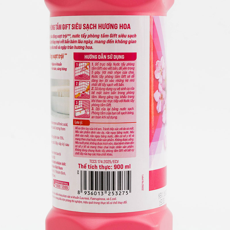 Nước tẩy phòng tắm Gift siêu sạch hương hoa 900ml, kháng khuẩn 99.9% thương hiệu EARTH BIO CHEMICAL