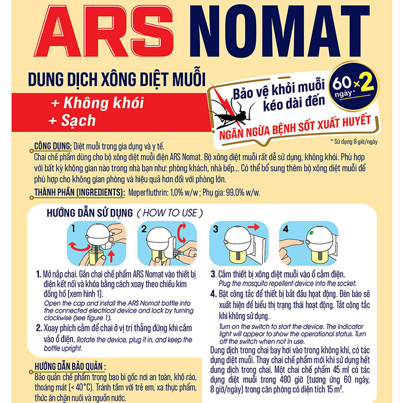 Dung dịch xông diệt muỗi ARS Nomat 45ml x 2 chai thương hiệu EARTH BIO CHEMICAL