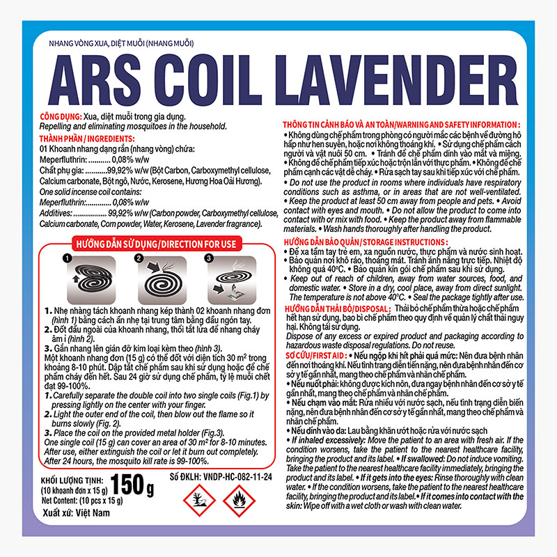 Nhang muỗi ARS Coil Lavender 150g (10 khoanh x 15g)  thương hiệu EARTH BIO CHEMICAL