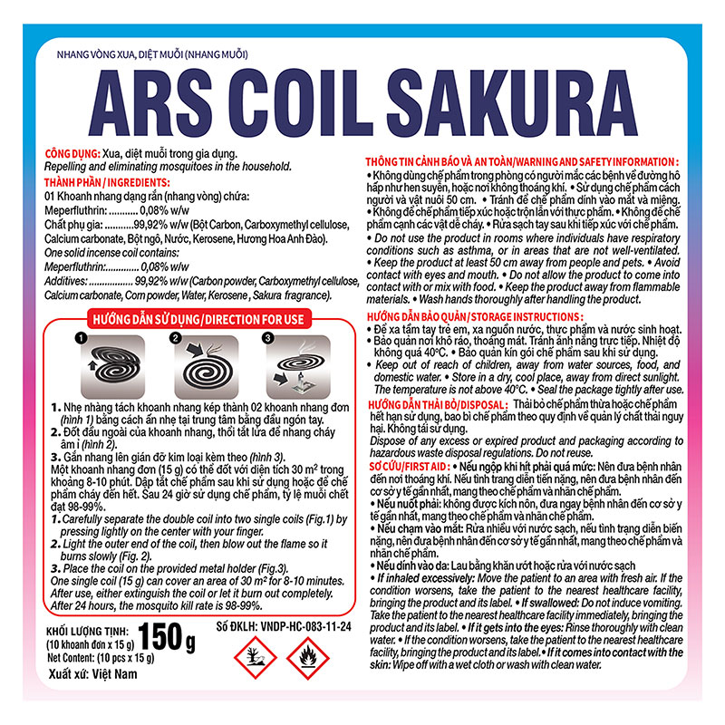 Nhang muỗi ARS Coil Sakura 150g (10 khoanh x 15g)  thương hiệu EARTH BIO CHEMICAL