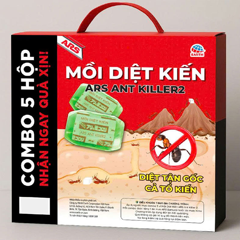 956 Combo 5 hộp mồi diệt kiến Ars ant killer2 (tặng kèm áo mưa) thương hiệu EARTH BIO CHEMICAL