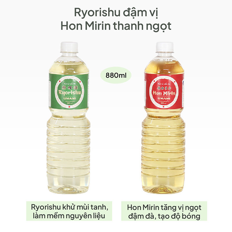 Gia vị nấu ăn Hon Mirin Umami 880ml, chay mặn đều dùng được thương hiệu 