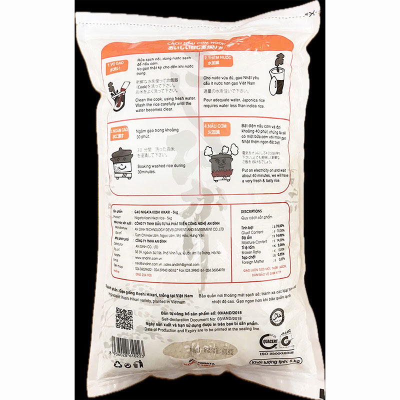 Gạo Niigata Koshi Hikari 5kg thương hiệu 