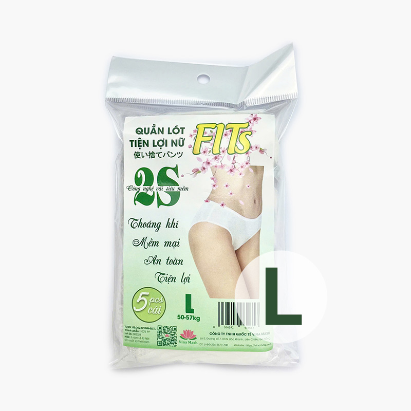 Quần lót tiện lợi nữ dùng 1 lần FITS 2S 5 cái (size L 50-57kg)