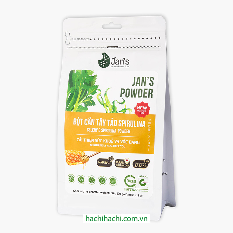 Bột cần tây tảo Spirulina sấy lạnh Jan's 60g (3gx20 gói) thương hiệu 