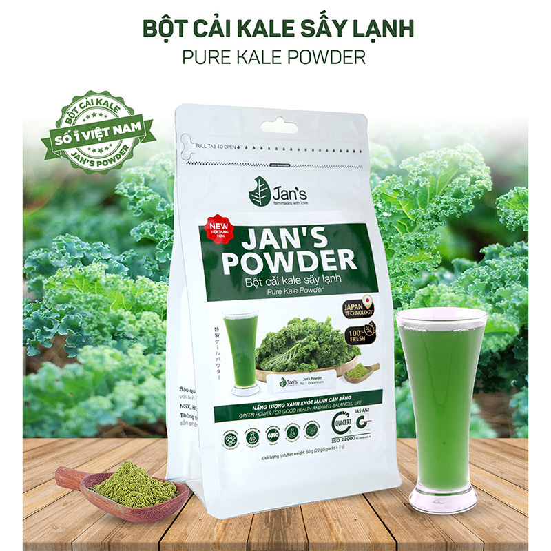 Bột cải kale sấy lạnh Jan's powder 60g (3g x 20 gói) thương hiệu 