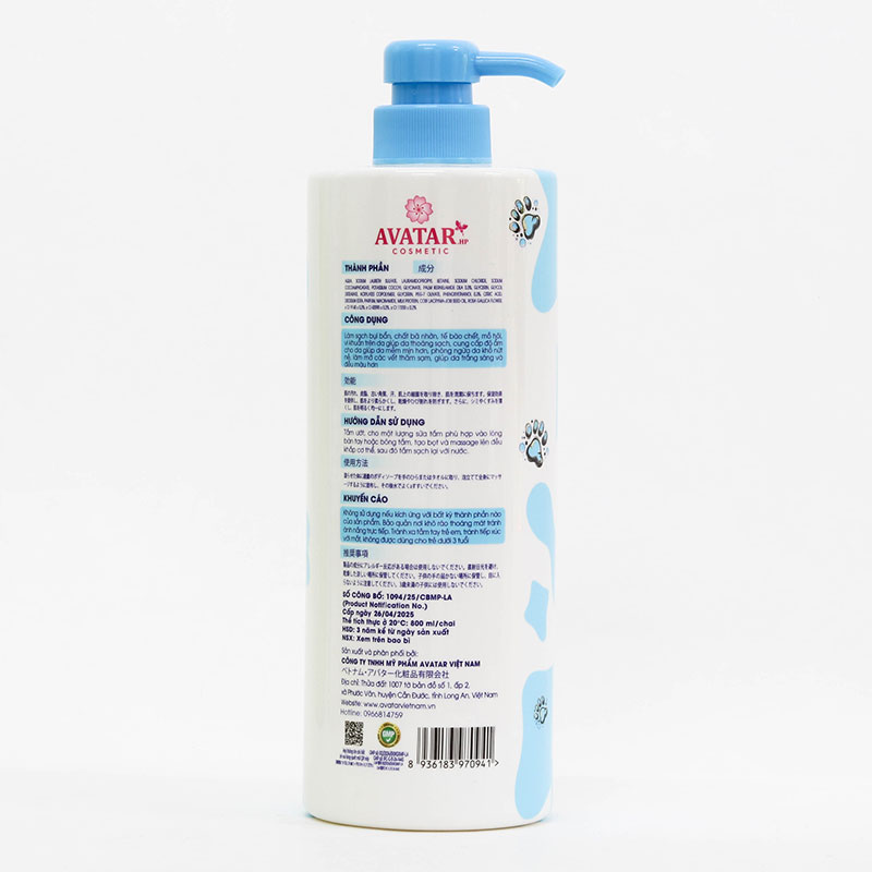 Sữa tắm trắng sáng da sữa bò tươi Avatar 800ml thương hiệu 