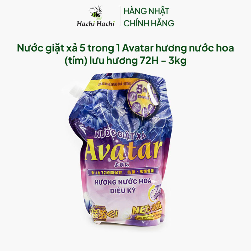 Nước giặt xả 5 trong 1 Avatar hương nước hoa (tím) lưu hương 72H - 3kg thương hiệu 