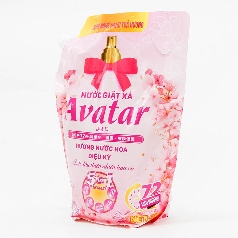 Nước giặt xả 5 trong 1 Avatar hương nước hoa (hồng), lưu hương 72H - 3kg thương hiệu 