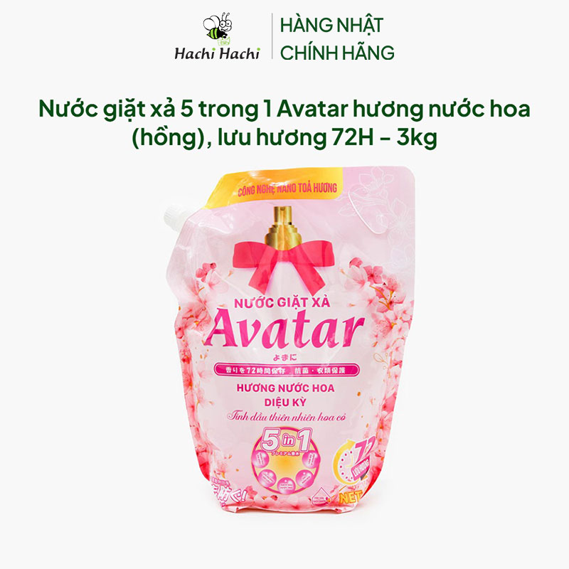 Nước giặt xả 5 trong 1 Avatar hương nước hoa (hồng), lưu hương 72H - 3kg thương hiệu 