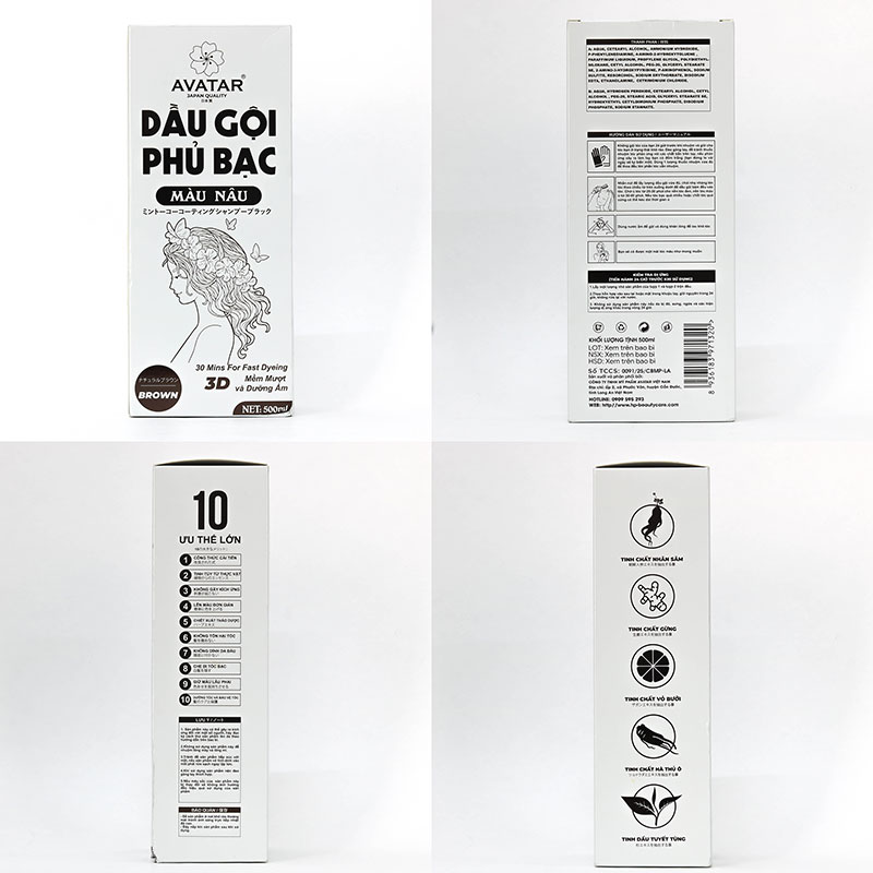 Dầu gội phủ bạc Avatar màu nâu 500ml thương hiệu 