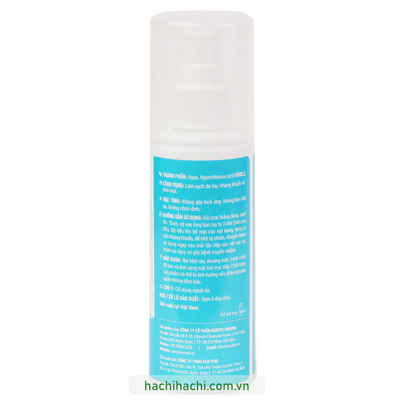 Xịt kháng khuẩn HOCl Kentori Hygiene Care không cồn 100ml thương hiệu 
