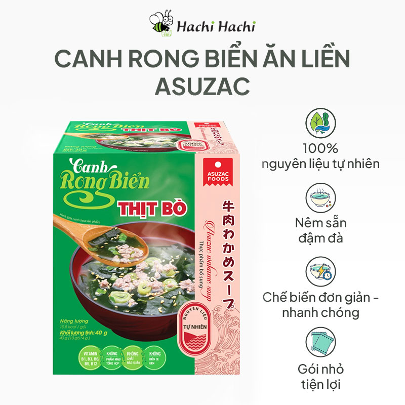 Canh rong biển ăn liền thịt bò Asuzac 40g (4gx10gói) thương hiệu ASUZAC FOODS