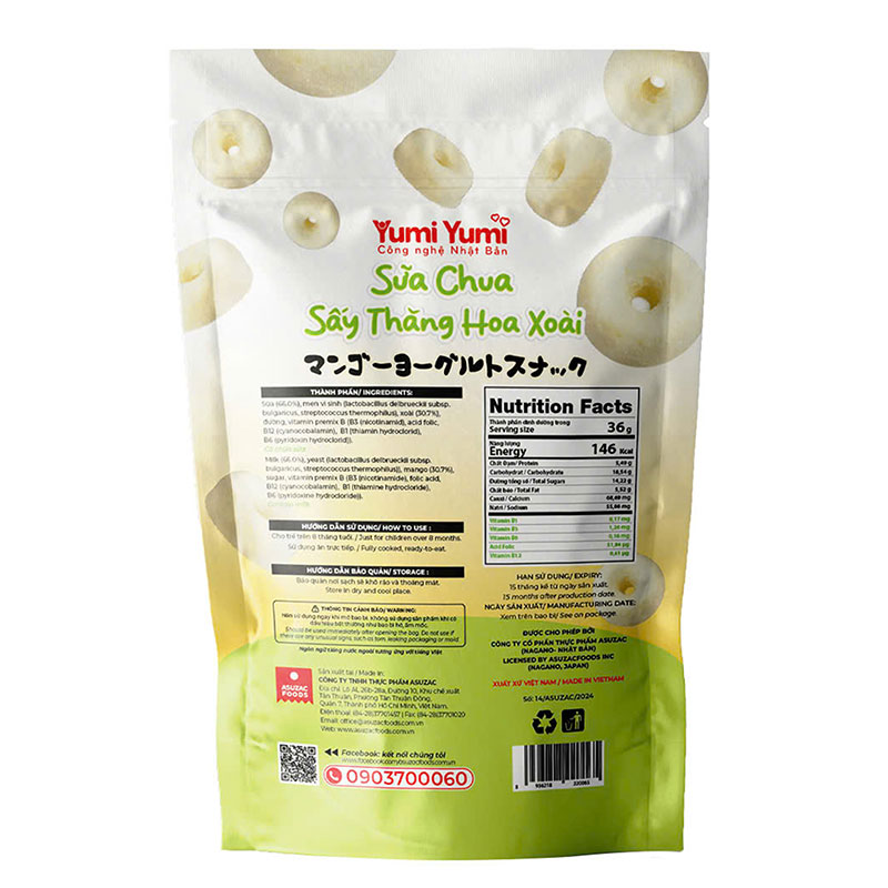 Sữa chua sấy thăng hoa xoài Asuzac 36g (12gx3 gói) thương hiệu ASUZAC FOODS